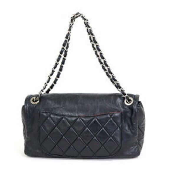 CHANEL Logo Flap Chain Shoulder Bag Black Leather - Picture 2 of 7